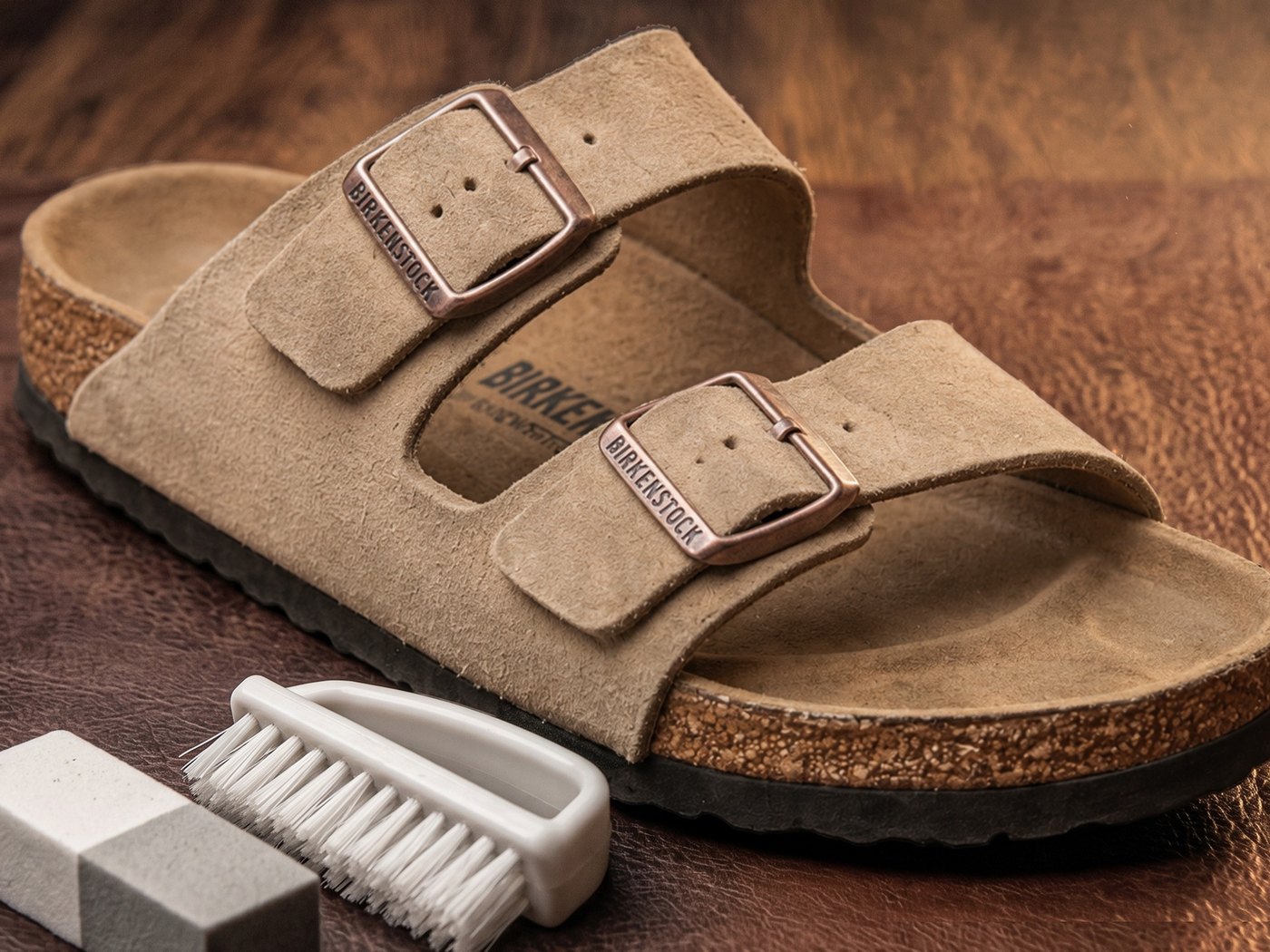 Suede sandal cleaning: comparing the surface — after